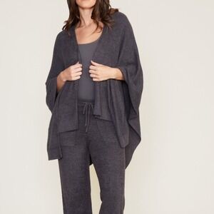 Barefoot Dreams CozyChic Lite Weekend Wrap Poncho Sweater Open Front Dark Gray